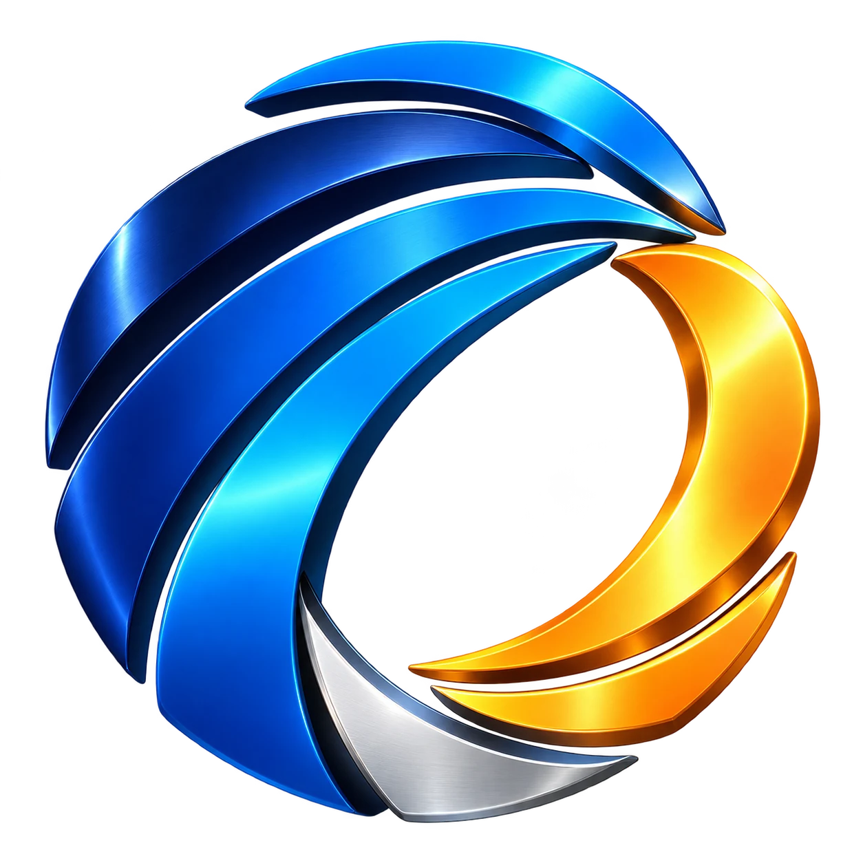 GrantWriter360 blue, gold and silver emblem in 3D
